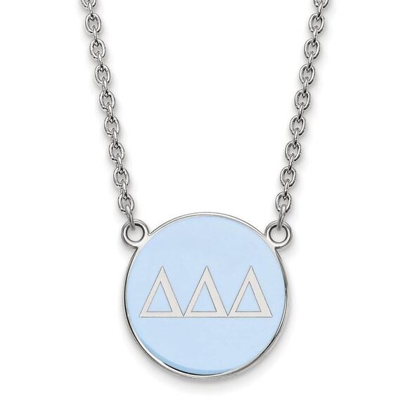 Sterling Silver Delta Delta Delta Large Blue Enamel Disc Necklace - Picture 1 of 4